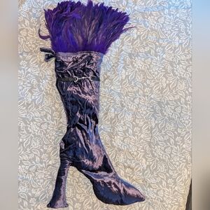Oi San Francisco VINTAGE Velvet Christmas Stocking Purple High Heel Feathers